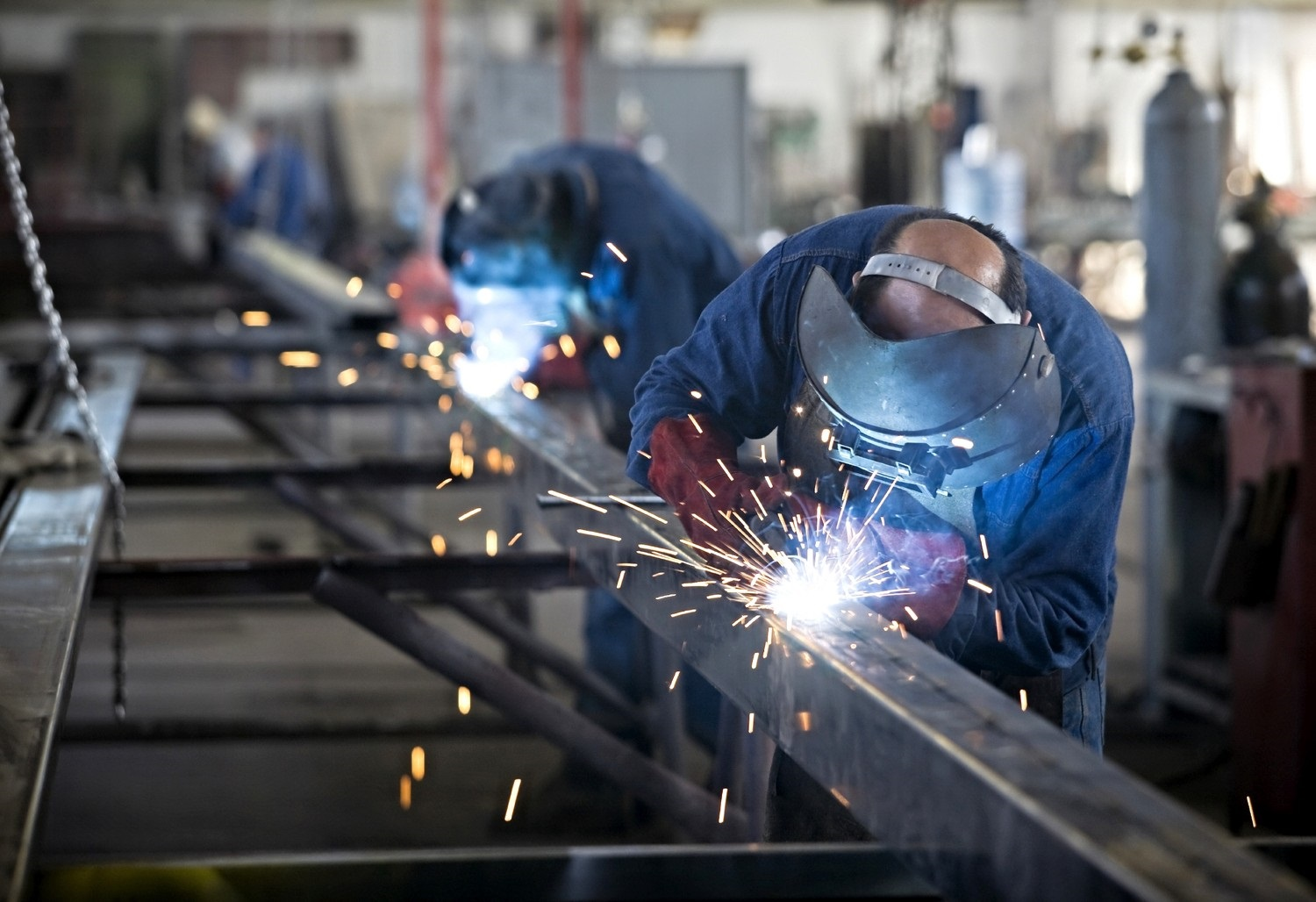 Welding a long steel frame